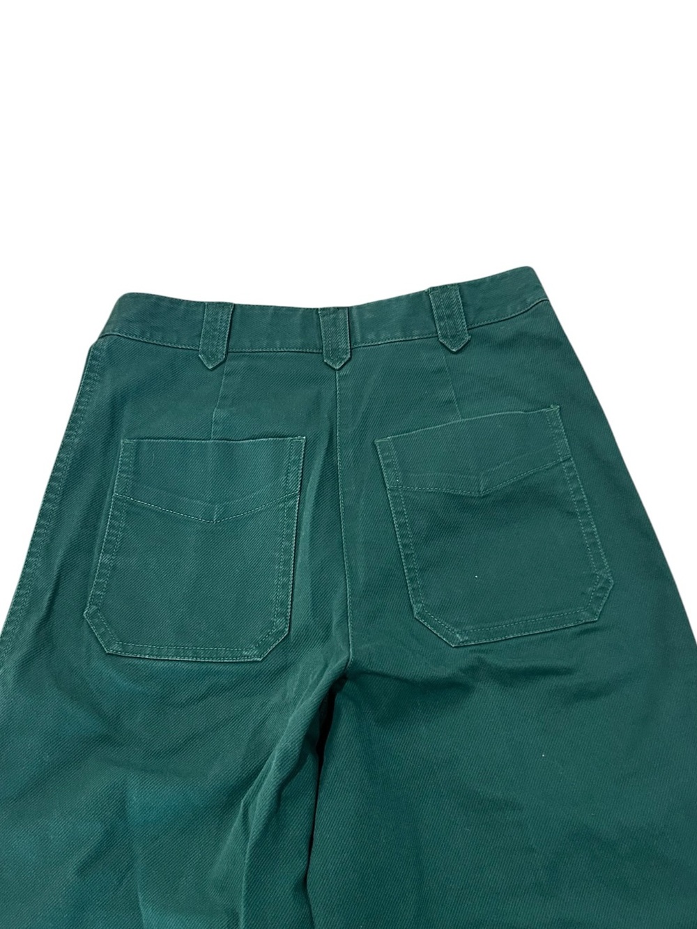 Anthropologie High Rise Wide Leg Flared Pants 1970's Deep Teal Green Sz 0 Cotton - Picture 7 of 12